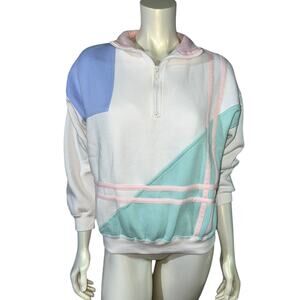 Vintage 90s Boundary Waters Pastel Color Block Quarter Zip Pullover Sweatshirt M